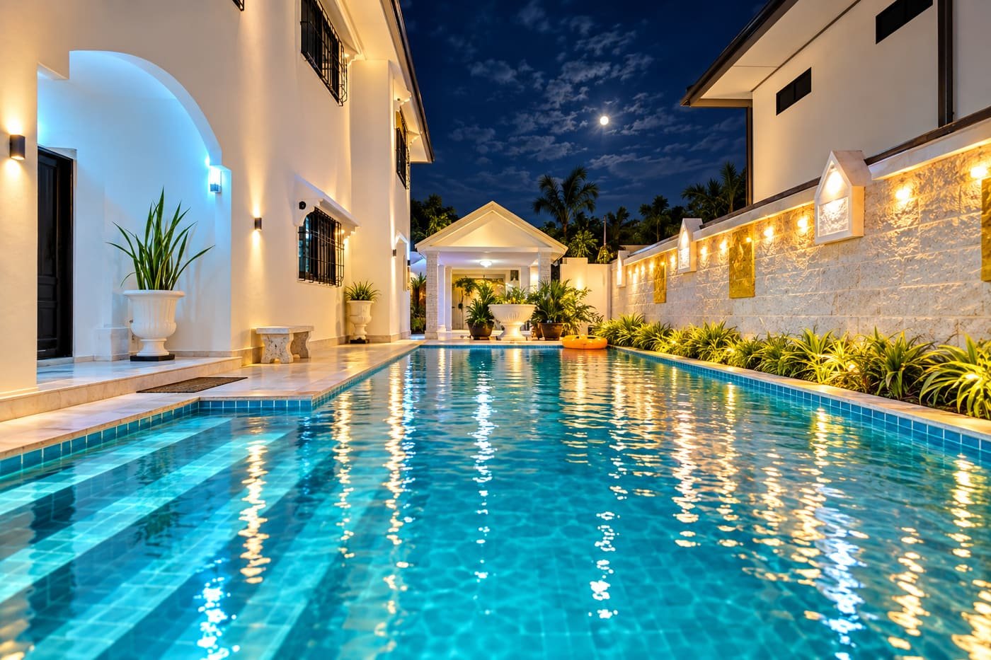 Private pool at Rosewood Pool Villas, Pattaya, at night