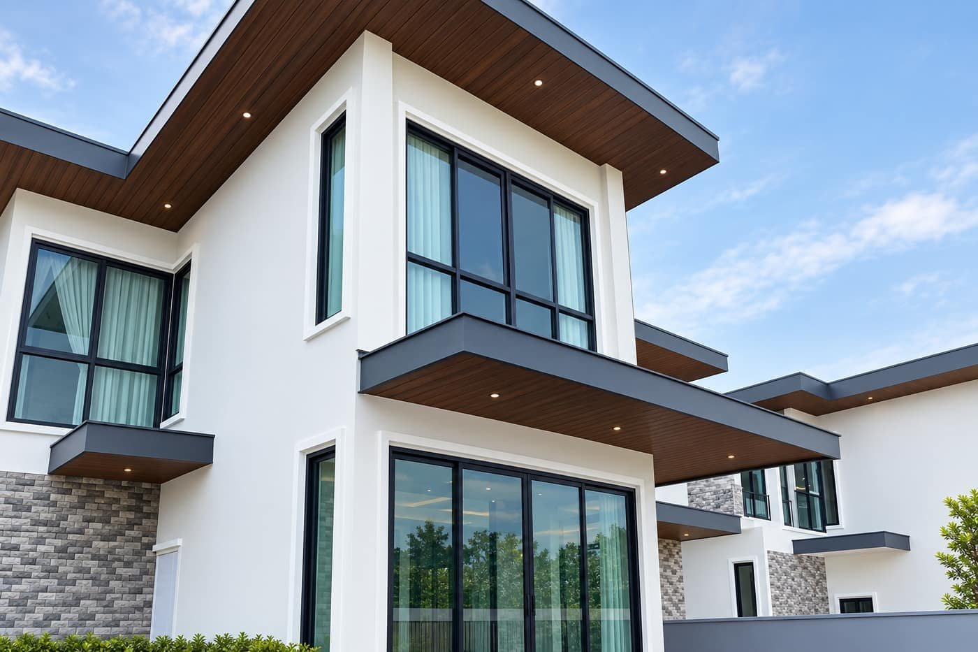 Exterior of a modern white villa at Aqua Pool Villas, Pattaya