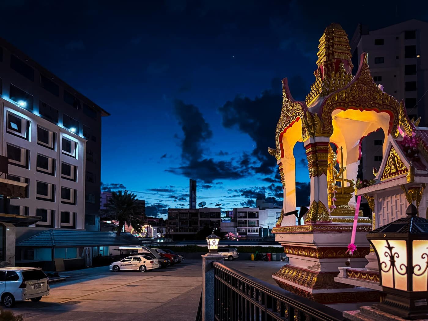 Silvertone Hotel in Pattaya, lit up at night